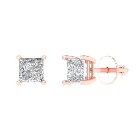1.5 ct Screw-Back Stud Earrings for Women | 5.0mm Princess Cut White Sapphire | 18K Rose Gold