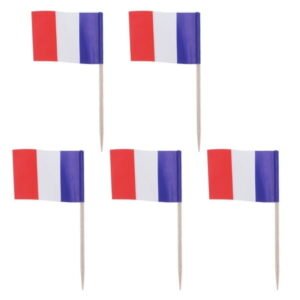 100pcs France Flag Shape Picks Cake Toppers Decorative Cupcake Muffin Food Fruit Picks Halloween Festival Birthday Party Favors Supplies (3.5*2.5*6.5cm)