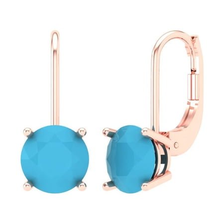 Clara Pucci 3Ct Turquoise Round Cut VVS1 Lever Back Drop Dangle 18k Solid hypoallergenic Gold Designer Earrings For December