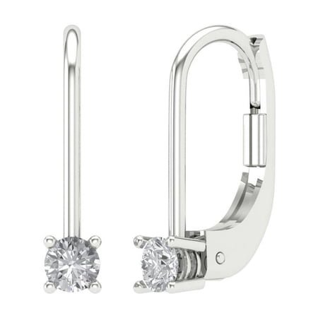 0.2 ct Lever-Back Drop Dangle Earrings for Women | 3.0mm Round Cut Moissanite | 18K White Gold