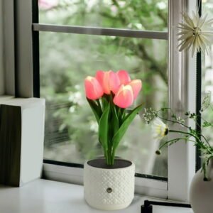 FAMTKT Desk Lamp LED Lamp Artificial Flower Small Night Light , Fake Bouquet 6 Heads for Bedroom Bedside Lamp Ambient Light Decor, Desktop Lighting Night Light., Desk Lamp