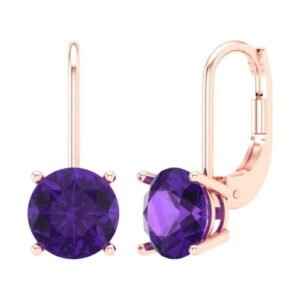 Clara Pucci 3Ct Natural Amethyst Round Cut VVS1 Lever Back Drop Dangle 18k Solid hypoallergenic Gold Designer Earrings For February