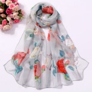 Follure Summer Scarfs for Women Fashion Roses Printing Long Soft Wrap Scarf Silk Shawl Scarves