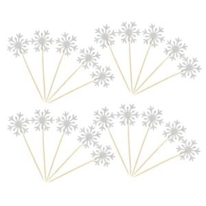 CATIEBYE 20Pcs Silver Snowflake Cupcake Picks Glitter Paper Decorations for Festive Cakes