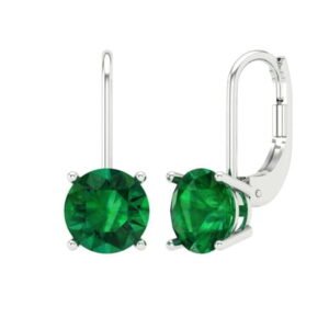 Clara Pucci 3Ct Emerald Round Cut VVS1 Lever Back Drop Dangle 18k Solid hypoallergenic Gold Designer Earrings For May