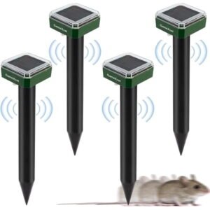 4Pack Solar Ultrasonic Mole Repellent Gopher Hawk for Groundhog Repellent Snake Rodent Spikes Chaser Pest Control for Outdoor Lawn Garden