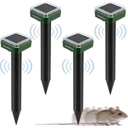 4Pack Solar Ultrasonic Mole Repellent Gopher Hawk for Groundhog Repellent Snake Rodent Spikes Chaser Pest Control for Outdoor Lawn Garden