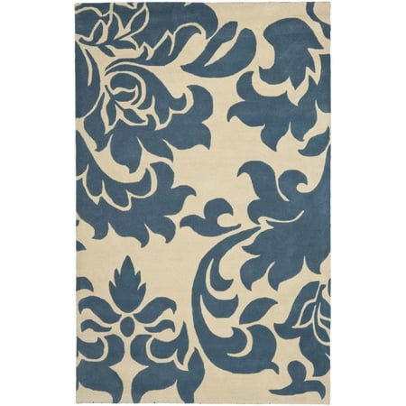 SAFAVIEH Martha Stewart Barcelona Floral Wool Area Rug, Blue Suede, 5' x 8'