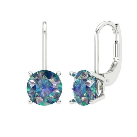 Clara Pucci 3Ct Synthetic Blue Moissanite Round Cut VVS1 Lever Back Drop Dangle 18k Solid hypoallergenic Gold Designer Earrings For April