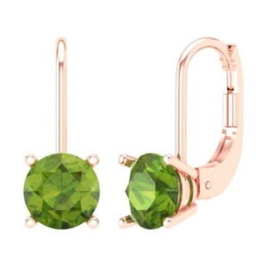2 ct Lever-Back Drop Dangle Earrings for Women | 6.5mm Round Cut Natural Peridot | 18K Rose Gold