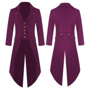 Lilgiuy Men's Fashion Coat Windbreaker Gothic Style Jacket Men's Retro Halloween Coat