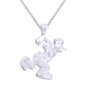 AFFY Simulated White Cubic Zirconia Men's Hip Hop Popeye Pendant In 14k White Gold Over Sterling Silver