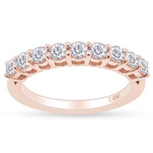 AFFY Round Cut Cubic Zirconia Nine Stone Band Ring in 14k Rose Gold Over Sterling Silver (0.50 Cttw) Ring size-4