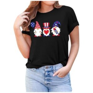OAVQHLG3B 4th of July Outfits for Women American Flag T Shirt O-Neck Print Tops T-shirt Short Sleeve Casual Blouse