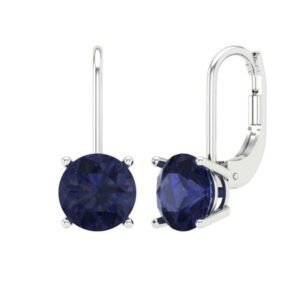 Clara Pucci 4Ct Blue Sapphire Round Cut VVS1 Lever Back Drop Dangle 18k Solid hypoallergenic Gold Designer Earrings For September