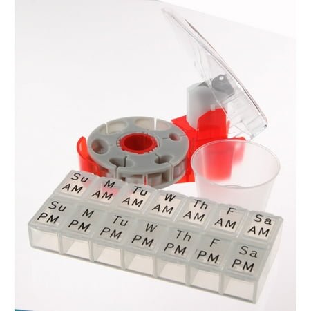 Medifacx ProRx Disc Pill Cutter with 7 AM/PM Pill Organizer with FREE Green Disc