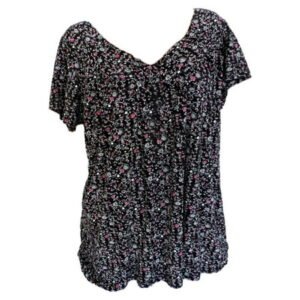 USSUMA T-Shirts for Women Trendy,Women's Floral Printed Plus Size Summet Blouses Ruffle Short Sleeve V Neck T-Shirt Casual Flowy Tunic Tops