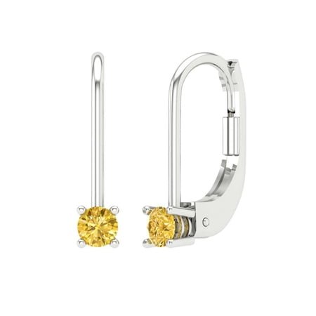 Clara Pucci 0.2Ct Natural Citrine Round Cut VVS1 Lever Back Drop Dangle 18k Solid hypoallergenic Gold Designer Earrings For November