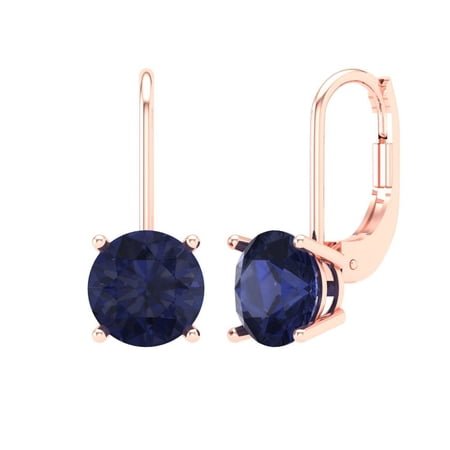 Clara Pucci 3Ct Blue Sapphire Round Cut VVS1 Lever Back Drop Dangle 18k Solid hypoallergenic Gold Designer Earrings For September
