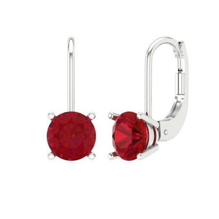 Clara Pucci 1Ct Ruby Round Cut VVS1 Screw Back Drop Dangle 18k Solid hypoallergenic Gold Designer Earrings For July