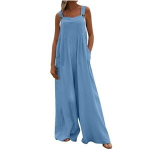 PATLOLLAV Jumpsuits,Womens Cold Shoulder Jumpsuit Solid Button Suspender Jumpsuit Wide Pocket Leg Pant