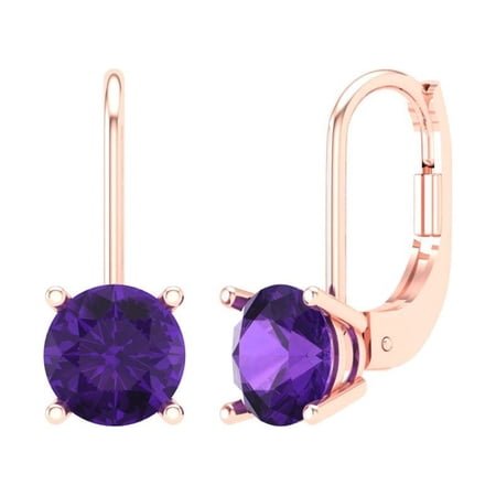 Clara Pucci 1Ct Natural Amethyst Round Cut VVS1 Lever Back Drop Dangle 18k Solid hypoallergenic Gold Designer Earrings For February