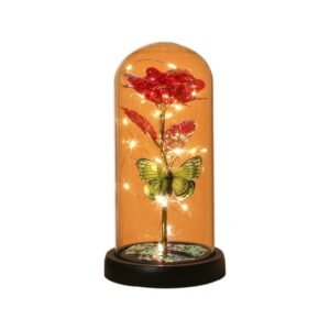 Dengmore Valentine's Day Colorful Rose Luminous Flower with Glass Cover Glowing Rose Gift for Women Mom Valentines Decoration