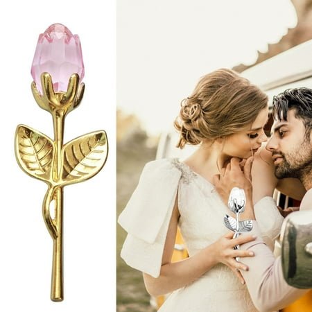 Mishuowoti Shining Metal Red Rose Glass Rose Flower For Wedding Gift Valentine's Day Present