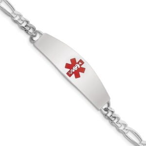 Sterling Silver Medical ID Figaro Link Bracelet - 13.5 Grams - 8 Inch - Lobster Claw