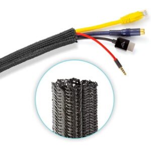 Cable Management, 12 ft Long, 1/4 in. Wide, Braided Cable Sleeve, Wire Loom Split Sleeving for Power Audio and Video Cable Desk Organizer, Black