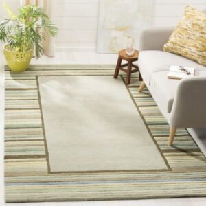 SAFAVIEH Martha Stewart Striped Border Wool Area Rug, Tadpole Green, 5' x 8'