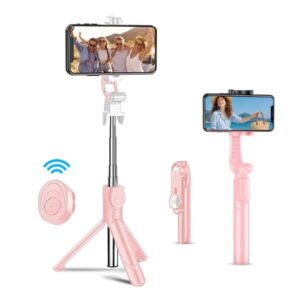 Selfie Stick for Phone, Extendable Travel Tripod with Wireless Remote for Selfies, Video Recording, Compatible with All Cell Phones, Pink