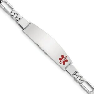 Sterling Silver Medical ID Figaro Link Bracelet - 12.3 Grams - 8 Inch - Lobster Claw