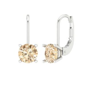 Clara Pucci 2Ct Natural Morganite Round Cut VVS1 Lever Back Drop Dangle 18k Solid hypoallergenic Gold Designer Earrings For February