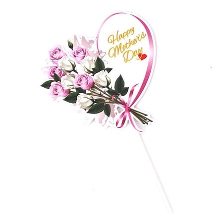 Bouanq 10pcs Happy Mother's Day Cake Toppers Heart Flower Cupcake Picks Cake Decoration for Birthday Mother's Day Party Favors On Clearance