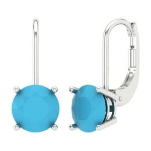 Clara Pucci 4Ct Turquoise Round Cut VVS1 Lever Back Drop Dangle 18k Solid hypoallergenic Gold Designer Earrings For December