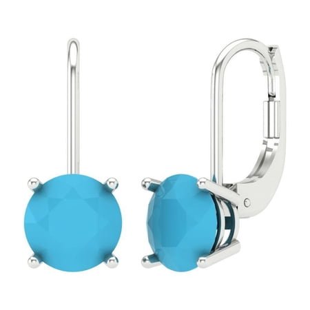 Clara Pucci 4Ct Turquoise Round Cut VVS1 Lever Back Drop Dangle 18k Solid hypoallergenic Gold Designer Earrings For December