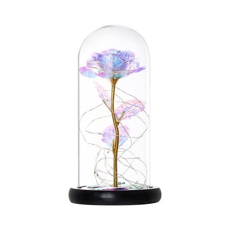 Moocorvic Romantic Glass Rose Flower Wedding LED Light Decoration Valentine's Day Gift