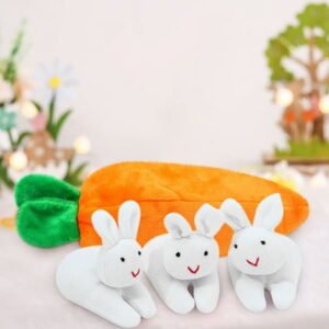 Herrnalise Easter Hide-and-Seek Bunnies in Carrot Pouch,Three Bunnies in a Carrot Purse,Easter Bunny Stuffed Animal 3Pcs Plush Rabbit Doll in Zipper Purse Storage Bag for Kids as Easter Gifts