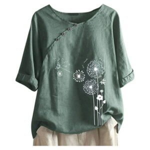 Lindreshi Womens Plus Size 5.00 Shirts Fashion Women Casual Button Floral Print Short Sleeve T-Short Blouse Tops