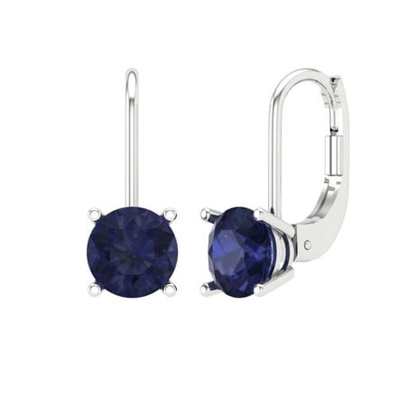Clara Pucci 2Ct Blue Sapphire Round Cut VVS1 Lever Back Drop Dangle 18k Solid hypoallergenic Gold Designer Earrings For September