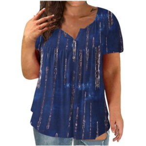 OAVQHLG3B Plus Size Top for Women V-neck Floral Print Button Short Sleeve Tops T-Shirt Blouse