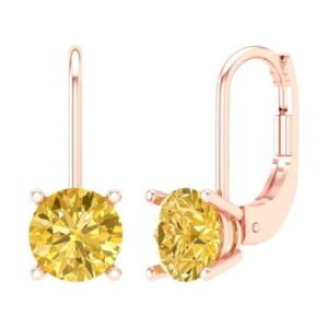 Clara Pucci 2Ct Natural Citrine Round Cut VVS1 Lever Back Drop Dangle 18k Solid hypoallergenic Gold Designer Earrings For November
