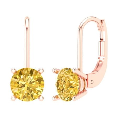 Clara Pucci 2Ct Natural Citrine Round Cut VVS1 Lever Back Drop Dangle 18k Solid hypoallergenic Gold Designer Earrings For November