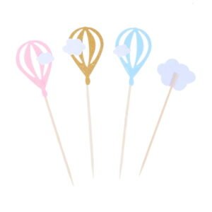 20pcs White Cloud Hot Air Balloon Cake Cupcake Toppers for Muffins Food Picks Baby Shower Birthday Party Favors Supplies