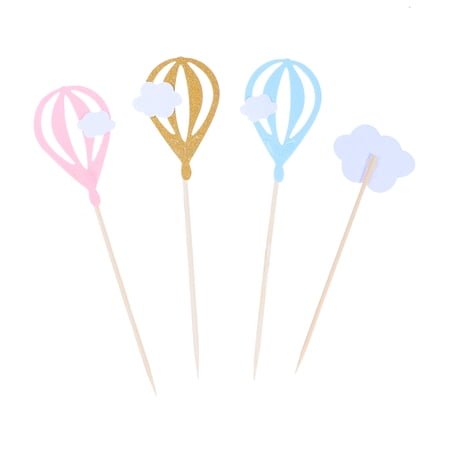 20pcs White Cloud Hot Air Balloon Cake Cupcake Toppers for Muffins Food Picks Baby Shower Birthday Party Favors Supplies