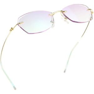 LifeArt Blue Light Blocking Glasses, Computer Reading Glasses, Anti Blue Rays, Reduce Eyestrain, Rimless Frame Tinted Lens with diamond, Stylish for Men and Wowen (+4.00 Magnification)