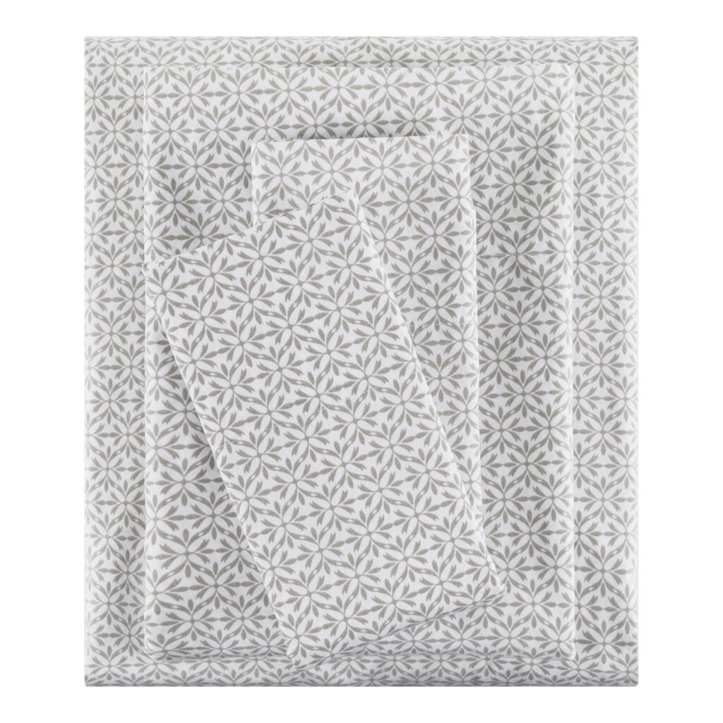 Mainstays 3-Piece 300 Thread Count Grey Flake Percale Cotton Blend Bed Sheet Set, Twin XL