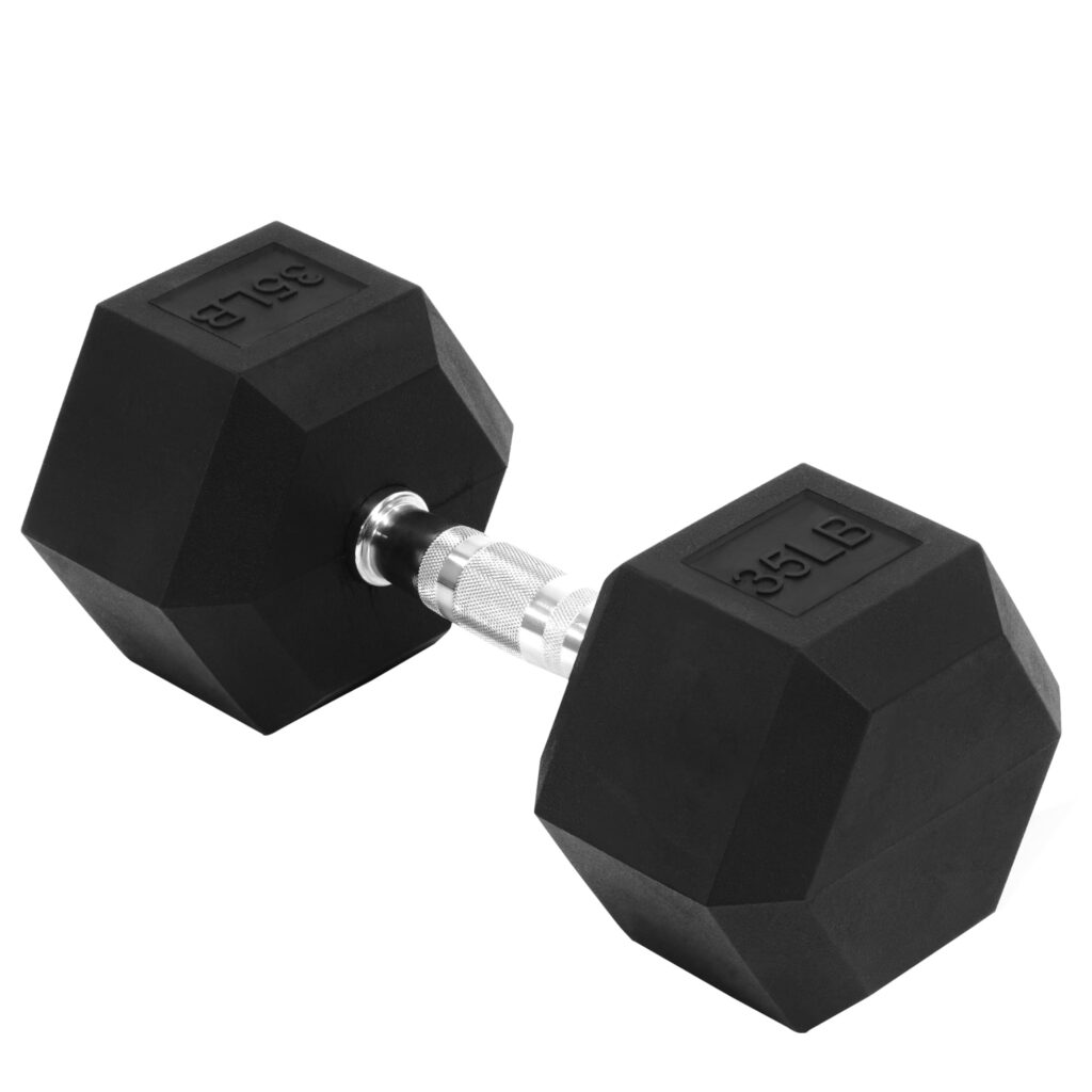 BalanceFrom Rubber Encased Hex Dumbbell, Anti-Roll, Black, 35 lb, Assembled Product Weight, Single