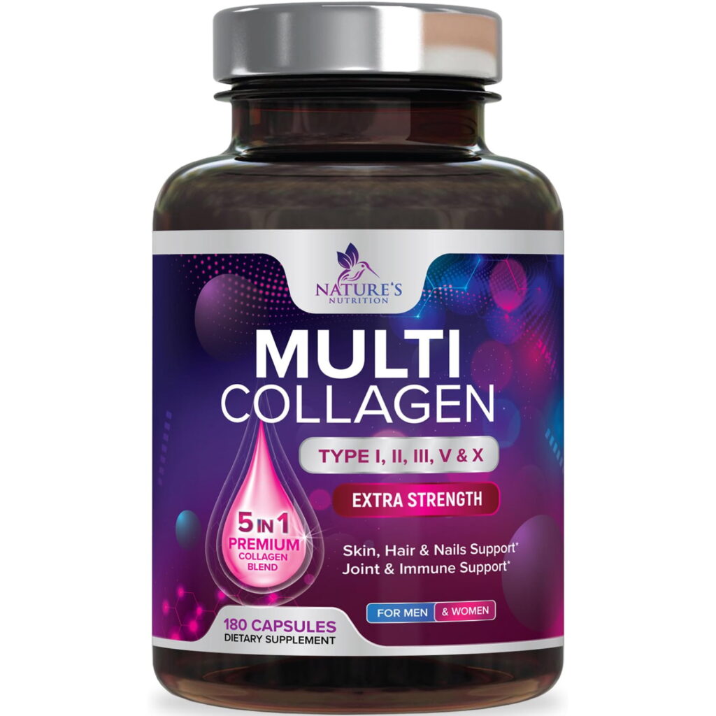Multi Collagen Pills 2400mg - Best Hydrolyzed Collagen Peptides Capsules for Women & Men - Type I, II, III, V, X Collagen Complex - Hair, Skin, Nails Support Supplement - Bottled in USA, 180 Capsules